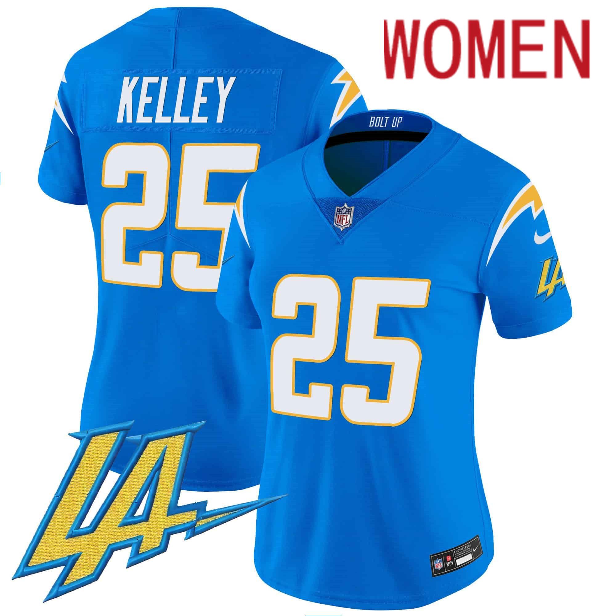 Women Los Angeles Chargers 25 Kelley Light Blue 2024 Nike Vapor Limited NFL Jersey style 1
